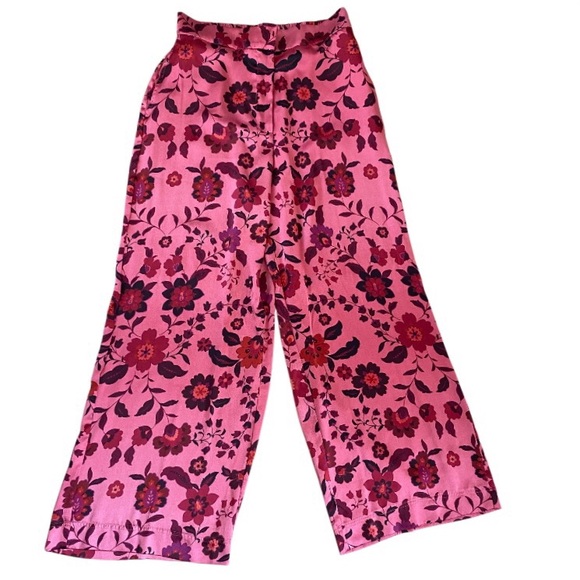 HOUSE OF HARLOW 1960 Silky Deep Pink High Waist Floral Palazo Pants Size L - Picture 1 of 5